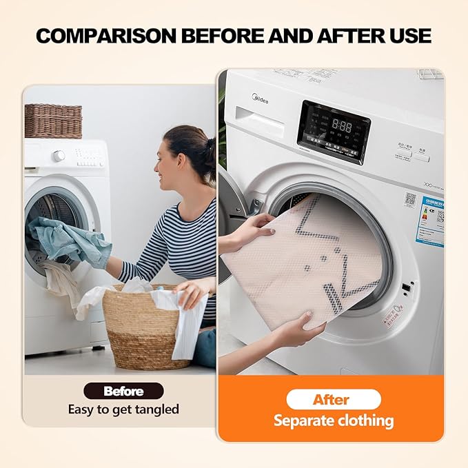 Kimmama Laundry Mesh Wash Bags, Lingerie Bags for Washing Delicates, Mesh Laundry Bags for Washing Machine, White Net, Orange Zipper, 1L & 2M