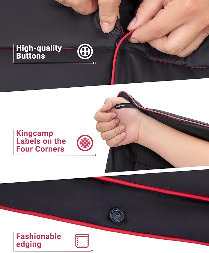 KingCamp Ultralight Camping Blanket, Packable Down Alternative Puffy Wearable Blankets Weatherproof Warm Package Quilt with Snap Buttons for Outdoor Hiking Travel Picnic Stadium (69"L x 53"W, Black)