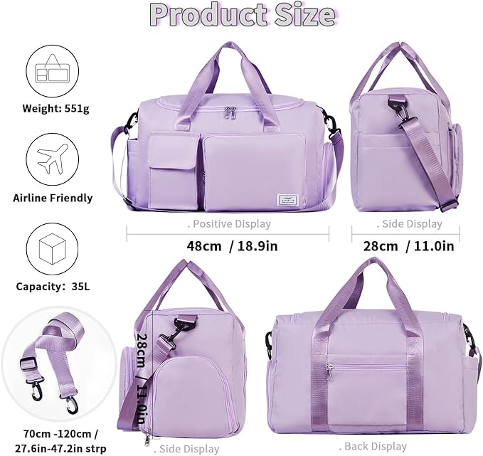 FIORETTO Women's Gym Duffle Bag with Shoes Compartment, 30L Capacity, Ideal for Travel, Gym, Sports, Duffel, Weekender