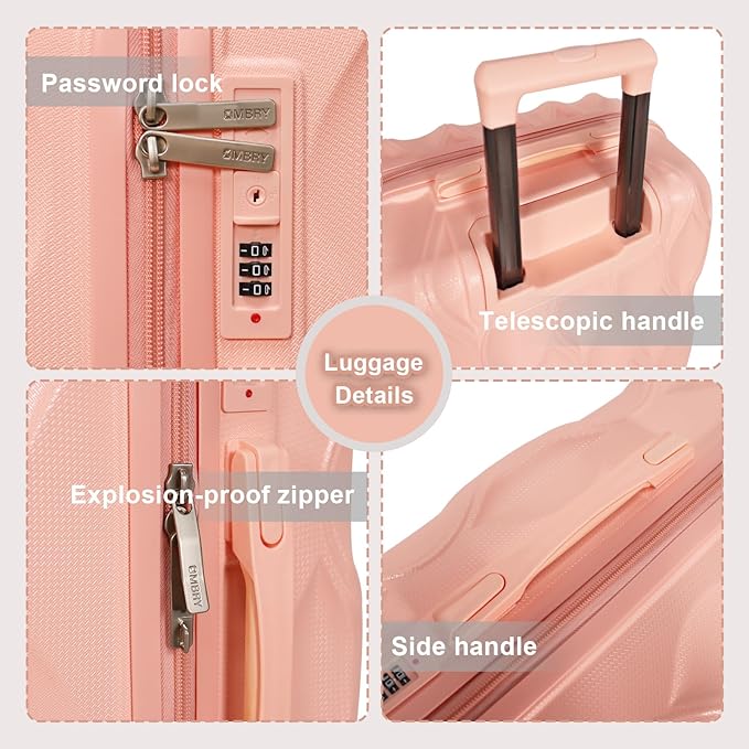 luggage sets 3 piece, 3 piece luggage sets with spinner wheels Hardside Lightweight Luggage 20in 24in 28in. (pink)