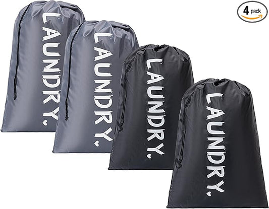 4 Pack XL Travel Laundry Bag, Machine Washable Dirty Clothes Organizer with Drawstring,Large Enough to Hold 4 Loads of Laundry, Easy Fit a Laundry Hamper or Basket Travel Essentials 24" x 36"