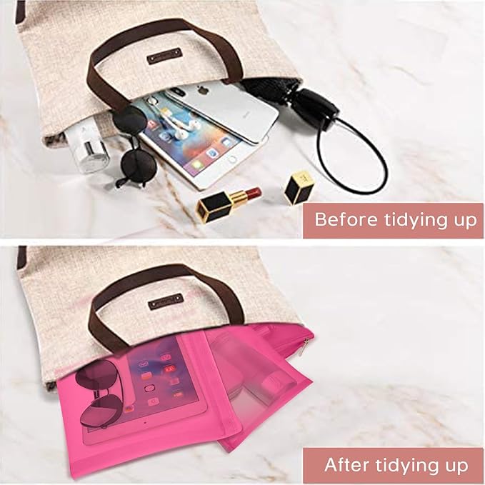 EASYFUN Mesh Pouch, Make up Bag with Zipper Cosmetic Organizer Pouch for Daily or Travel to Keep Small Items, 4 PCS Rose red