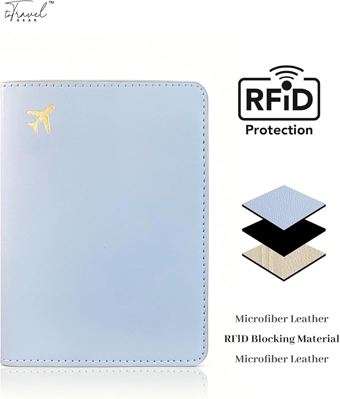 Passport Holder for Travel Essentials,RFID Blocking Passport Cover Case for Travel Accessories,Travel Wallet for Women Men (Light Blue)