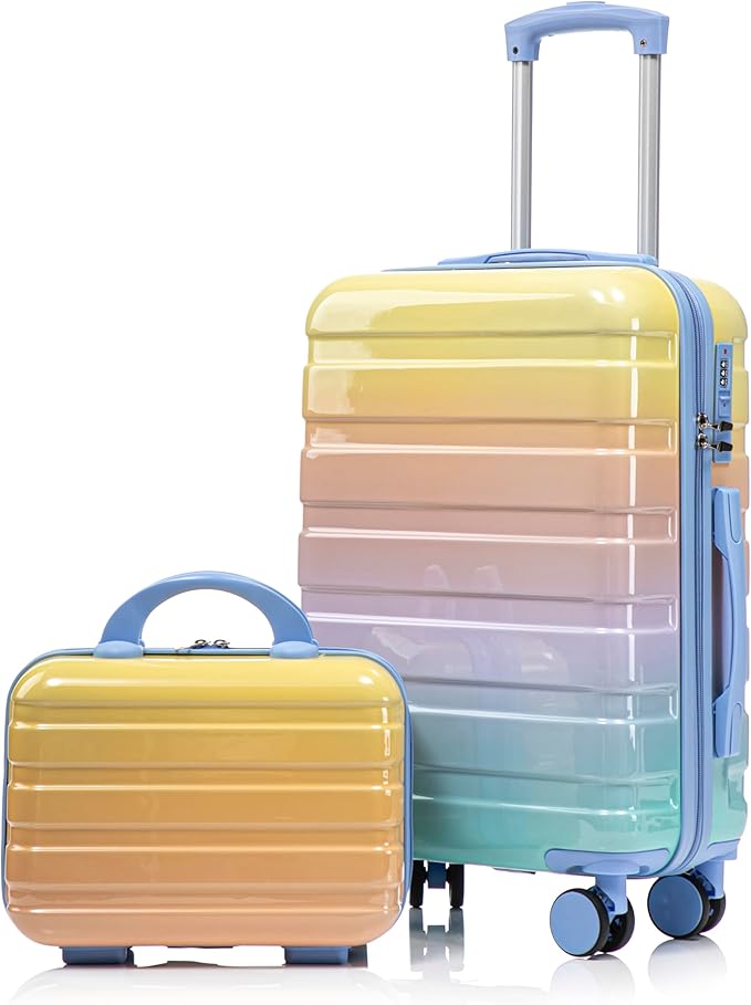 Hardside Luggage, Durable ABS Suitcase with Spinner Wheels Rainbow