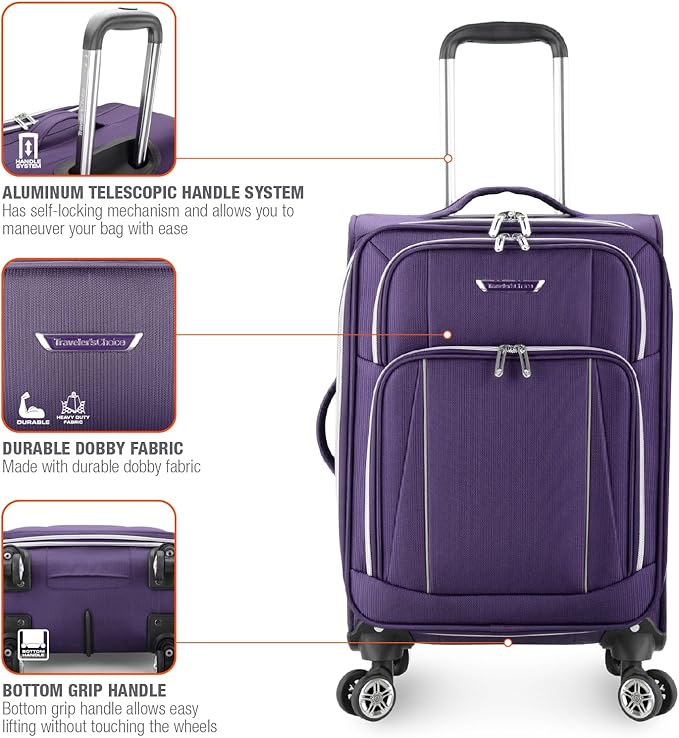 Traveler's Choice Lares Softside Expandable Luggage with Spinner Wheels, Purple, Carry-On 22-Inch
