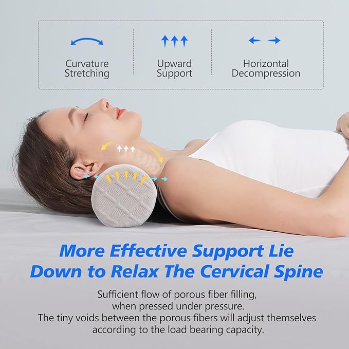 Cozyhealth Cervical Roll Pillow, Medium Soft Memory Foam Neck Round Pillow Cylinder Bolster Pillow for Sleeping, Round Neck Support for Bed, Legs, Back and Yoga (White, Medium - 3.9" H)