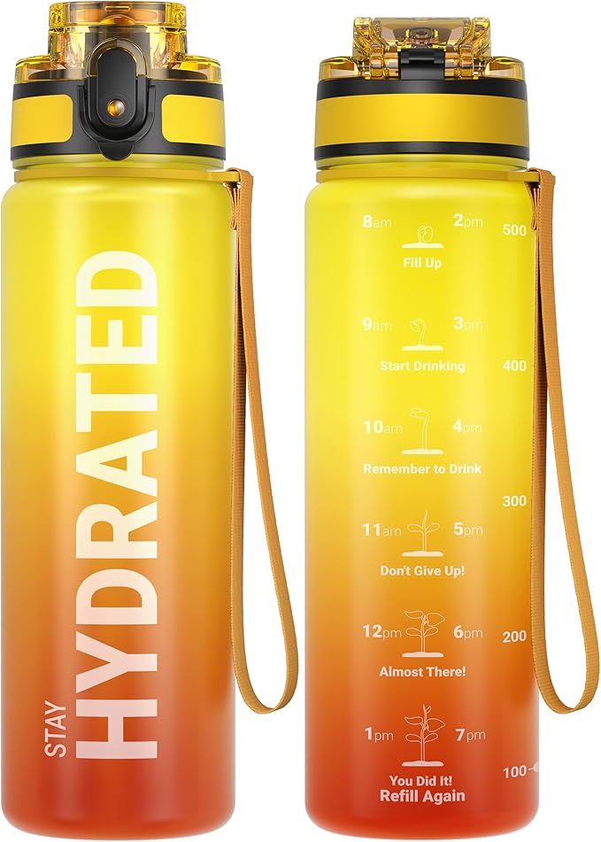Sahara Sailor Water Bottle, 32/25/17oz Durable and Leakproof Water Bottles Motivational with Time Marker, Tritan, BPA Free, Wide Mouth with Easy Clean Brush for Gym, Travel, School, Office (1 Bottle)