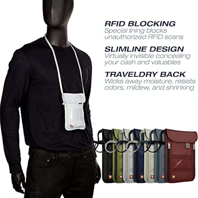 Lewis N. Clark Men's RFID Blocking Stash Wallet, Travel Neck Pouch Passport Holder for Women & Men, Olive, One Size
