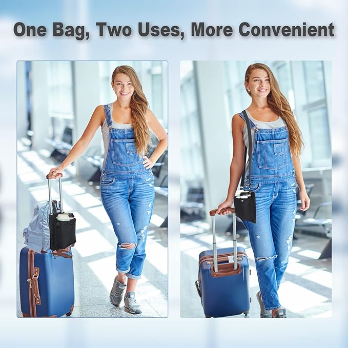 Luggage Travel Cup Holder with Luggage Straps Free Hand Drink Caddy Beverage Holder Travel Accessories Gift for Flight Attendants Businessmen Travelers Fits Roll on Suitcase Handles Black