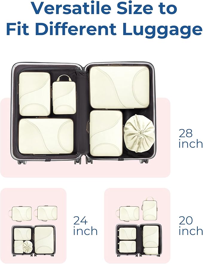 BAGSMART Compression Packing Cubes - 6 Set Travel Packing Cubes for Suitcases, Compression Suitcase Organizers with Shoe Bag