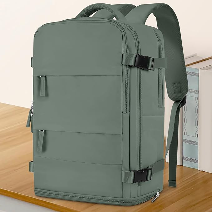 coowoz Large Travel Backpack For Women Men,Carry On Backpack Flight Approved,Hiking Backpack Waterproof Outdoor Rucksack Casual Daypack Fit 15.6 Inch Laptop Shoes Compartment,30L(Olive Green)