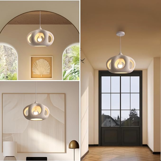 JAYMP Hollow-Out Shape Pendant Light Fixture for Dining Room Kitchen Island Hallway Restaurant Modern Hanging Lamp E26 Base Japanese Style Lighting Fixture, 1 Pack, Matte White, 40cm/15.7in