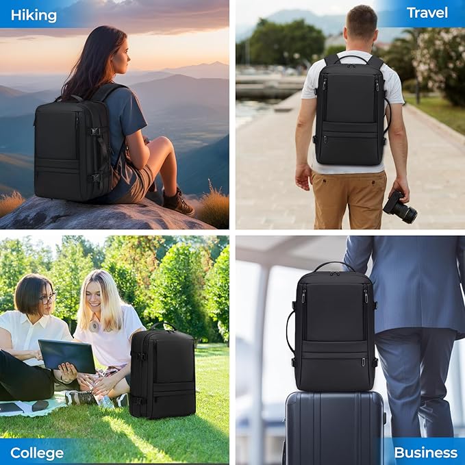 Carry On Travel Backpack for Airplanes | 35L Suitcase Backpack Luggage Business Weekender Bag - Expandable Travel Carry On Flight Approved for Men Women - Black