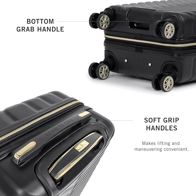 Kenneth Cole REACTION Madison Square Lightweight Hardside Chevron Expandable Spinner Luggage, Black, (28-Inch Checked)
