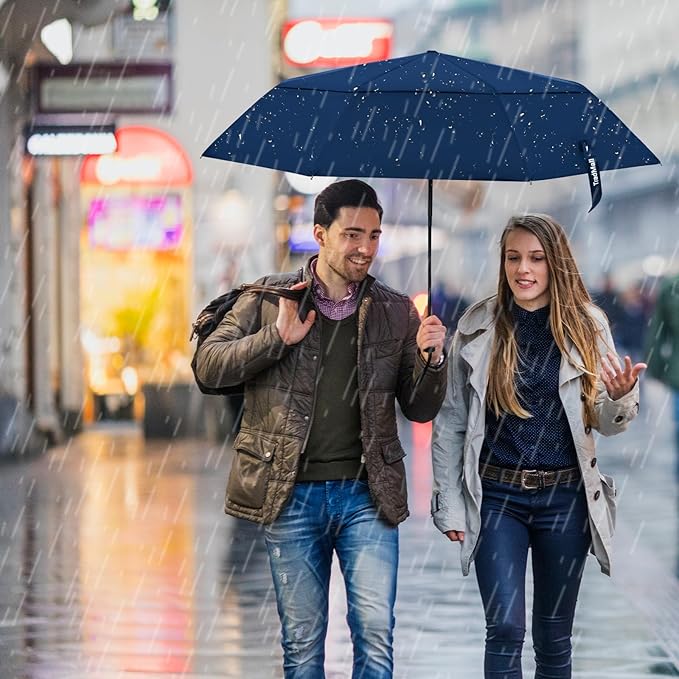 TradMall Travel Umbrella, 42/45 Inches Double Vented Canopy Windproof Automatic Strong Compact Folding Umbrellas for Rain Women and Men
