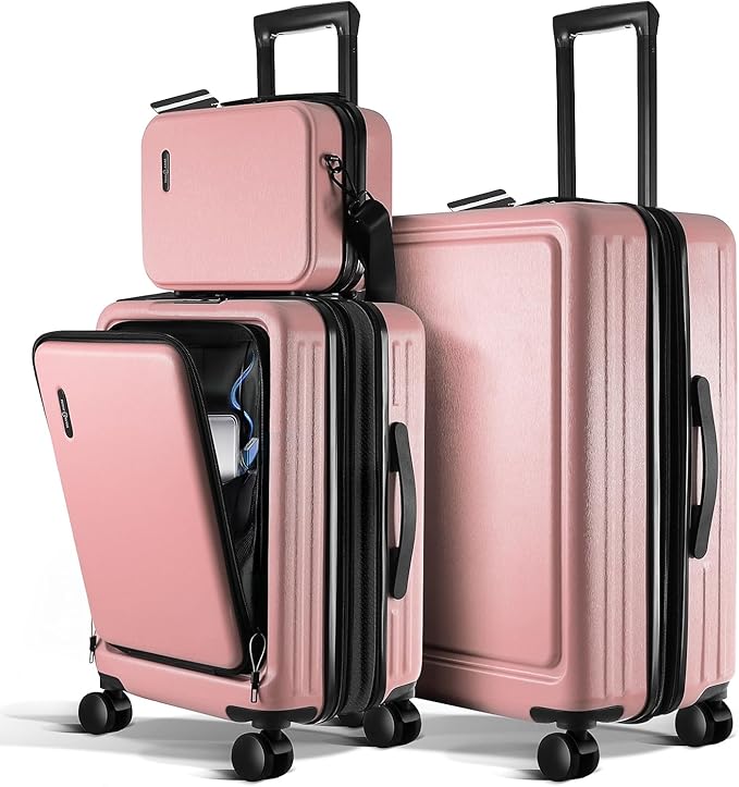 Luggage Sets 3 Piece, 20 Inch Carry on Luggage and 24 Inch Suitcases with Wheels Spinner, Durable Hard Shell Suitcase Set, Expandable Travel Suitcase, Pink