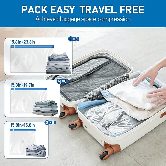 VMstr Vacuum Seal Bags for Clothing Travel, Vacuum Storage Bags with USB Electric Pump, Compression Space Saver for Luggage Suitcase 18 Combo Bags + USB Pump