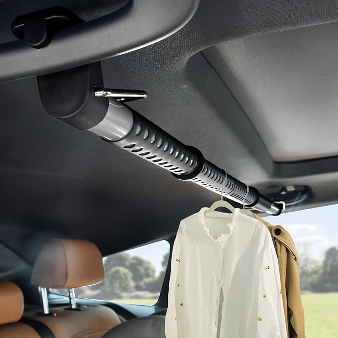 Beinhome Rubber Car Clothes Hanger Bar, Expandable Heavy Duty Car Clothes Rack- Adjustable 35 to 63 inches, Suitable for Sedans, SUV, Truck, Most Vehicles, Black