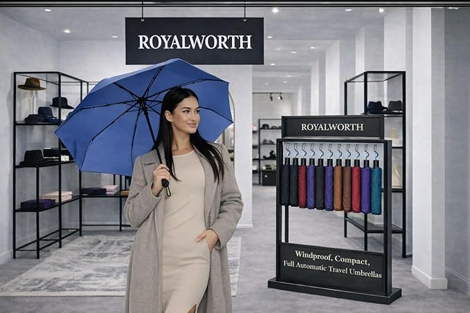 Windproof Travel Umbrella - Compact, Light, Full Automatic Open/Close - Folding Backpack Umbrella for Rain & Sun UV Preotection For Men & Women, Unbreakable 8 Fiberglass Ribs UK Design
