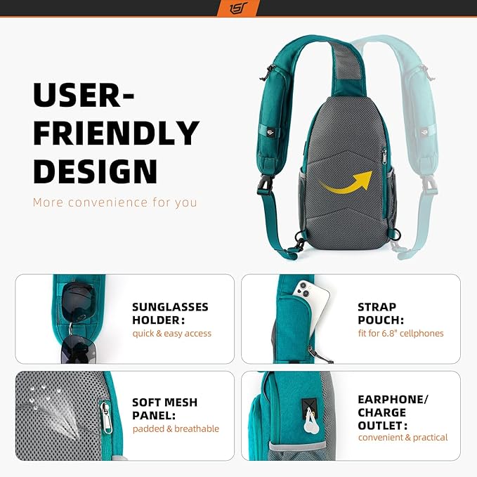 SKYSPER Sling Bag RFID Crossbody Sling Backpack Cross Body Shoulder Bag Travel Hiking Daypack for Women Men(Cyan)