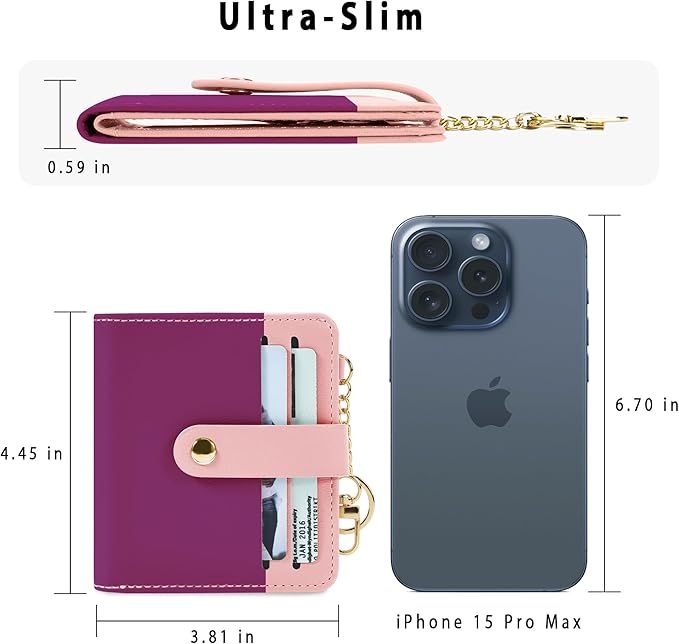 Airkit Small Wallets Woman RFID Blocking Leather Credit Card Holder - with ID Window - Card Wallets for Women - with Zipper Coin Purse - Keychain Wallet