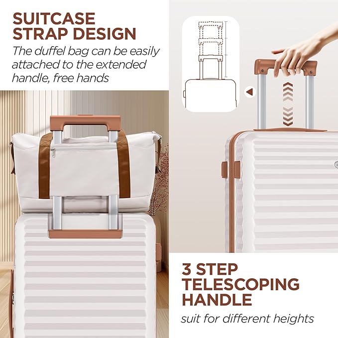 SHOWKOO Luggage Sets 3 Piece Hardside Expandable Suitcase with Double Spinner Wheels Tsa Lock, (Beige White, 5 piece set)