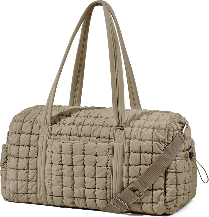 Quilted Travel Duffle Bag for Women Medium Weekender Bag Puffer Overnight Bag Large Soft Puffy Duffel Bag Carry-On Gym Bag Lightweight Personal Item Travel Bag for Trips Business Sport Airplane