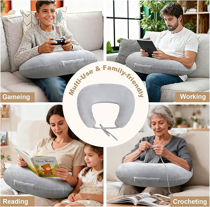 IFOYO Inflatable Reading Pillow for Lap, Gaming Pillow for Sitting in Bed or Sofa, Crochet Pillows for Arm Support & Reducing Lap Arm Sore During Reading, Working, Elbow Rest with Washable Cover