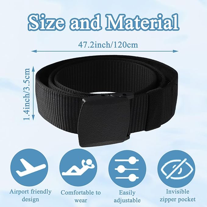 Money Belt, 2 Pcs Security Belt for Travel for Men Hidden Anti-Theft Nylon for Business Trip Jogging Outdoor Working Gift for Fathers Dad Men Boyfriend (Black,Khaki)