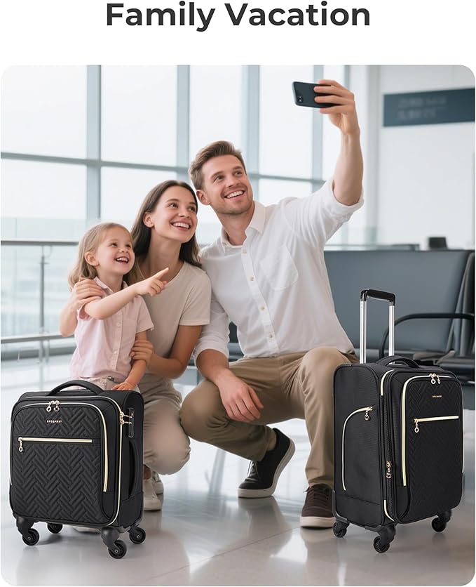 BAGSMART Carry On Luggage 20 Inch,Softside Expandable Suitcase with Spinner Wheels, Luggage 22x14x9 Airline Approved Rolling Lightweight Suitcases for Women Men, Compact Carry-On (Black)