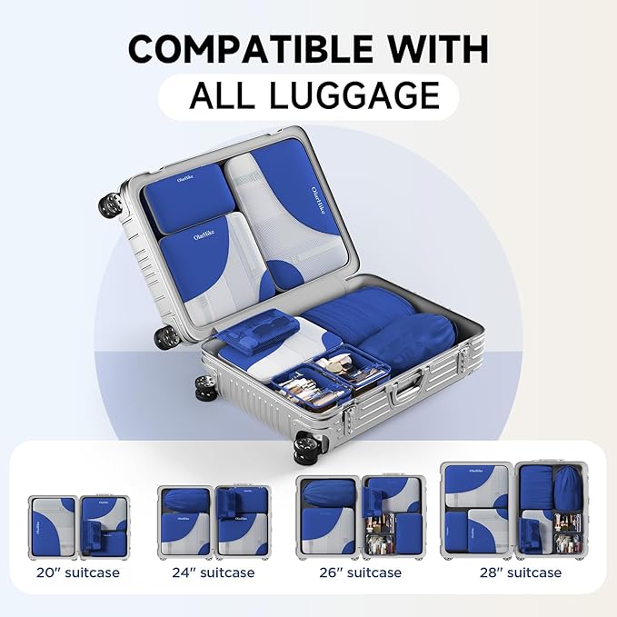 11 Set Packing Cubes for Travel, Gifts for Women Mom Kids, TSA Approved Bags for Makeup, Cosmetic, Toiletry, Suitcase Organizers for Checked Luggage, Cruise Essentials,Airplane Accessories, Klein Blue