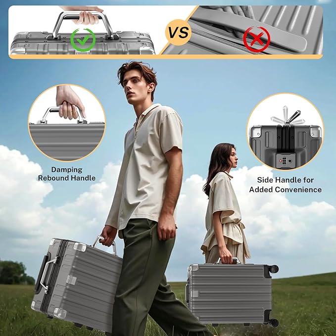 Krute Zipperless Luggage 24 Inch Aluminum Frame Suitcase with Spinner Wheels PC+ABS Hardide Checked Luggage TSA Approved