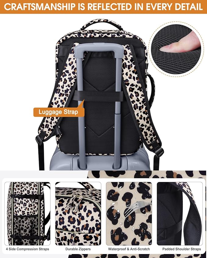 Capolo Travel Backpack for Women Men Waterproof Laptop Backpack Airlines Approved Carry On Backpack Bag Computer Bookbag for Business, Work, Traveling Fits 17 Inch Laptop(Leopard)