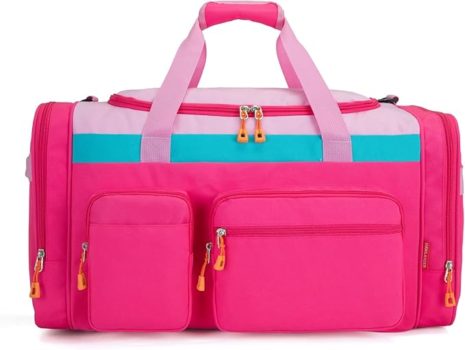 HawLander Large Kids Duffle Bag for Travel, Overnight, or Weekender, 22" inch (Pink Rose)