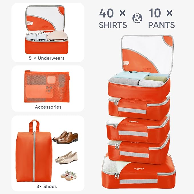 10 Set Packing Cubes for Travel, Gifts for Women Mom,Anti-Tearing Suitcase Organizer for Luggage with Shoe & Hanging Toiletry Bag,OlarHike Vacation Essentials & Accessories for Cruise Ship