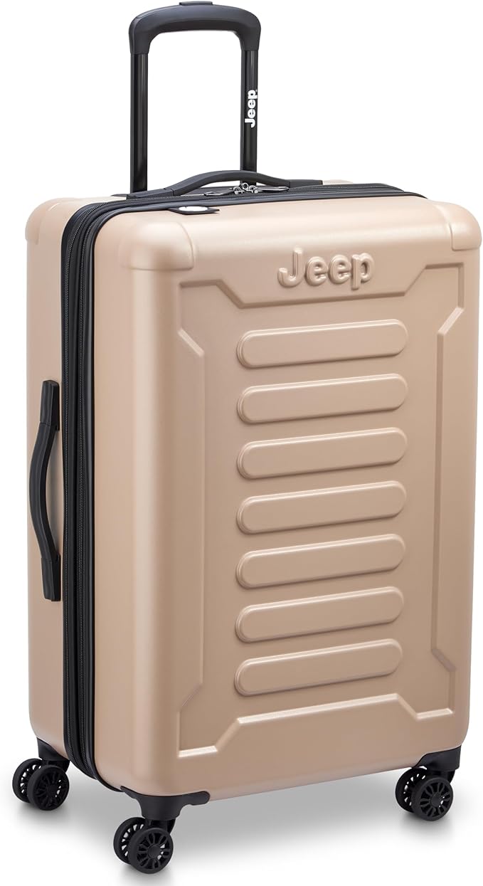 Jeep JH004C Hardside Expandable Luggage with Spinner Wheels, Beige, Checked-Medium 24 Inch