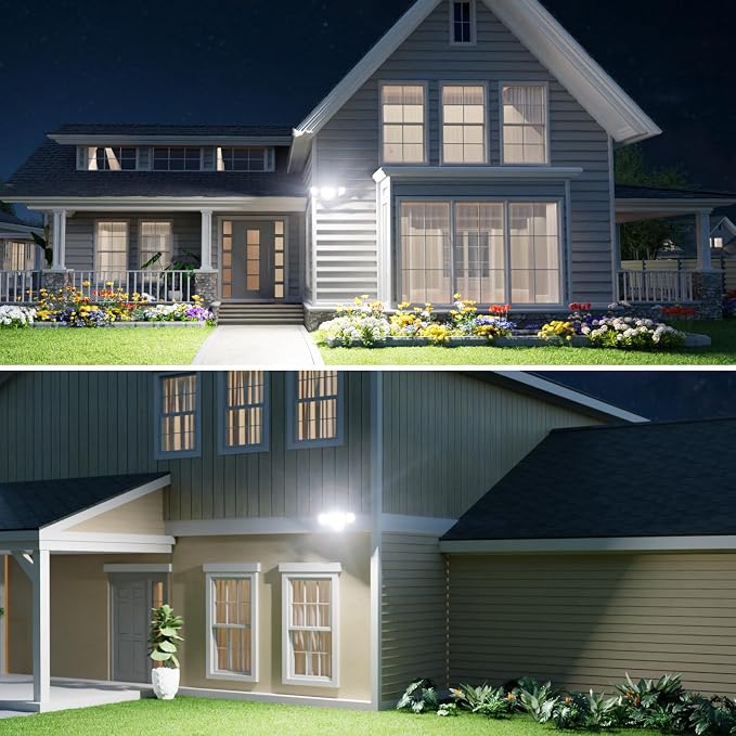 Onforu 80W LED Dusk to Dawn Flood Lights,8000LM White Exterior Security Outdoor Lighting,IP65 Waterproof Outdoor 3 Adjustable Heads Photocell Light Fixture,6500K Floodlight for Garage,Patio,Yard