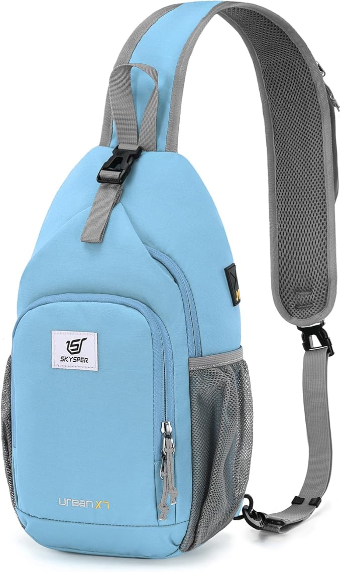 SKYSPER Sling Bag RFID Crossbody Sling Backpack Cross Body Shoulder Bag Travel Hiking Daypack for Women Men(Lightblue)