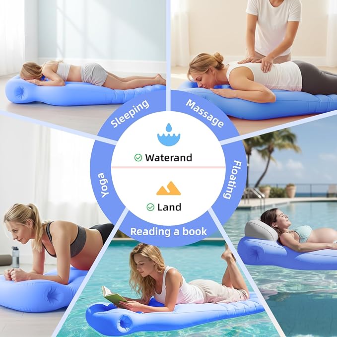 Inflatable Pregnancy Pillow, Pregnant Woman's Abdominal Hole Full Body Inflatable Bed Abdominal Mattress, Prone Pregnancy Pillow - Pregnant Woman's Swimming Pool Float (Blue)