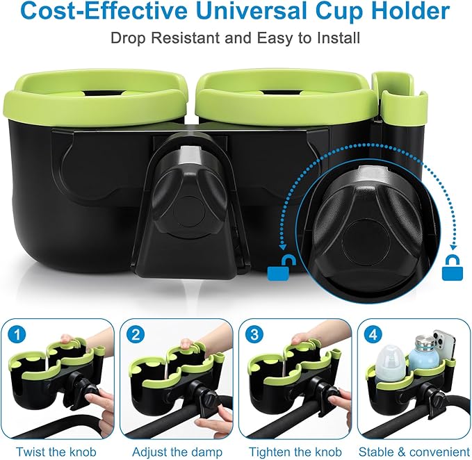 Accmor Stroller Cup Holder with Phone Holder, Bike Cup Holder, Universal Cup Holder for Uppababy Nuna Doona Strollers, 2-in-1 Cup Phone Holder for Stroller Bike Wheelchair Walker Accessory