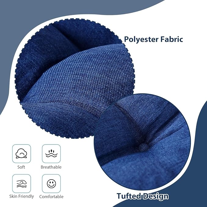 Chair Cushions for Dining Chairs, Seat Cushions for Kitchen Chairs, Indoor Seat Cushions with Ties, Tufted Foam Chair Pads, Non Slip Chair Cushions Set of 2, 15.5" x 15.5" x 4", Navy Blue