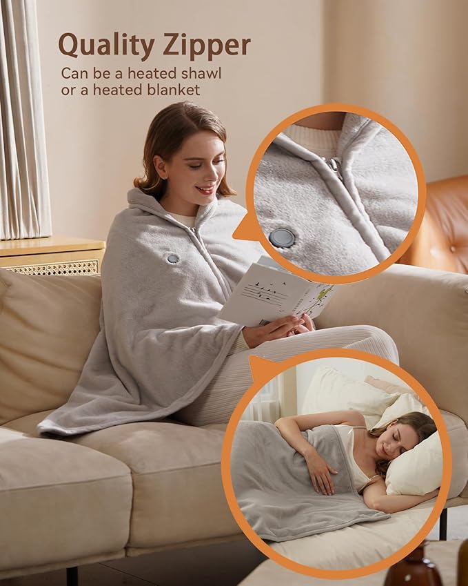 Cordless Heated Blanket, Battery Operated & Rechargeable Throw – Portable Electric Blanket with Far-Infrared Heating, Faux Rabbit Fur, 9000mAh Battery Powered, Travel, Office & Outdoor Use