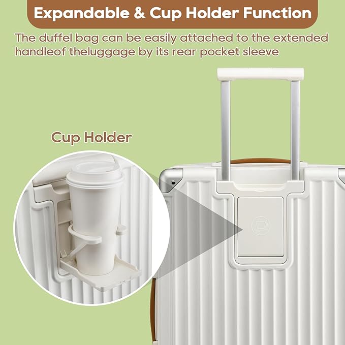 Joyway Carry On Luggage, Expandable Suitcase with Smart Cup Holder and USB Port, 20 IN Hardside Checked with TSA Lock Spinner Double Wheels, White
