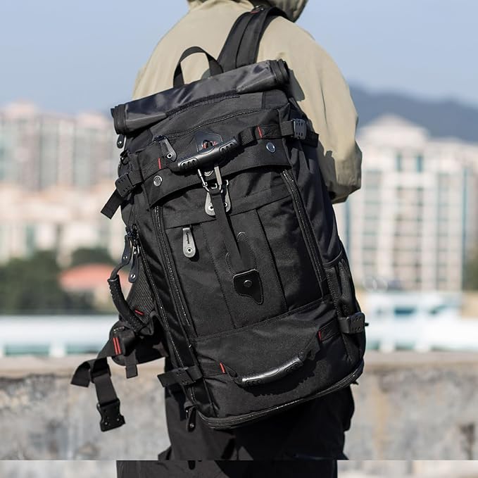Large Capacity For Travel Hiking Sports Carry On Backpack Durable Convertible Duffle Bag Laptop airplane (BLack, 45L-Normal)