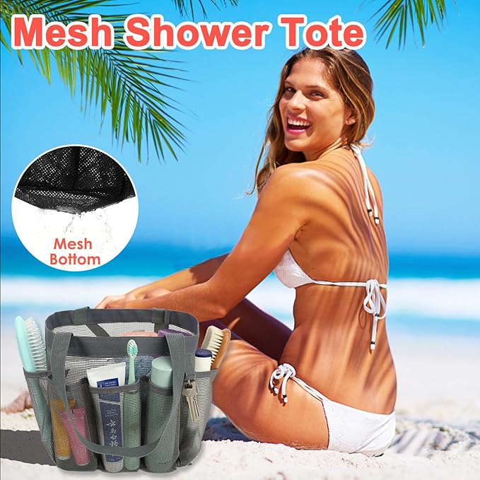 Fammart Mesh Shower Caddy Portable for College Dorm Room Essentials, 8-Pocket Large Shower Basket Tote Bag with 2 Handles for Toiletry, Bathroom, Beach, Camp, Gym