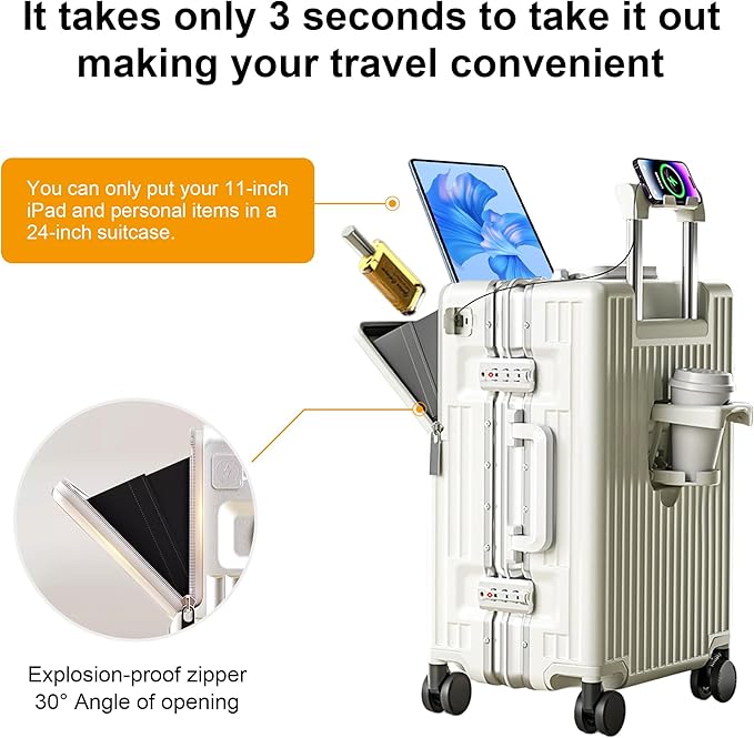 Carry on suitcase Zipperless Luggage,Polycarbonate Aluminum Hard Shell, Expandable Carry-On Suitcase with Spinner Wheels,24 Inch Cabin