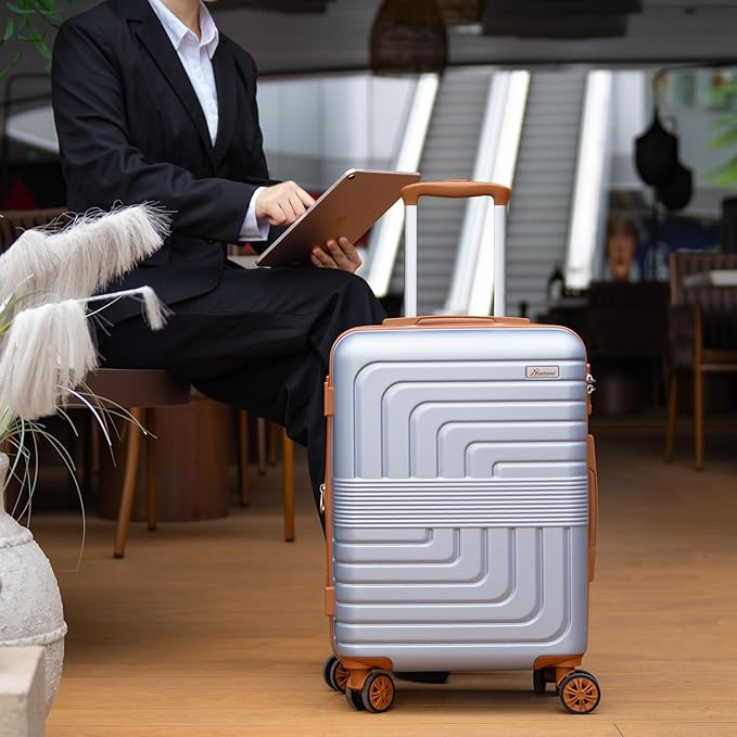Romswi 22x14x9 Airline Approved 21in Carry On Luggage,Expandable Hardshell Suitcase with Double Spinner Wheels for 20% More Space, Lightweight Hardside CarryOn withYKK Zipper,Scratch-Resistant Silver