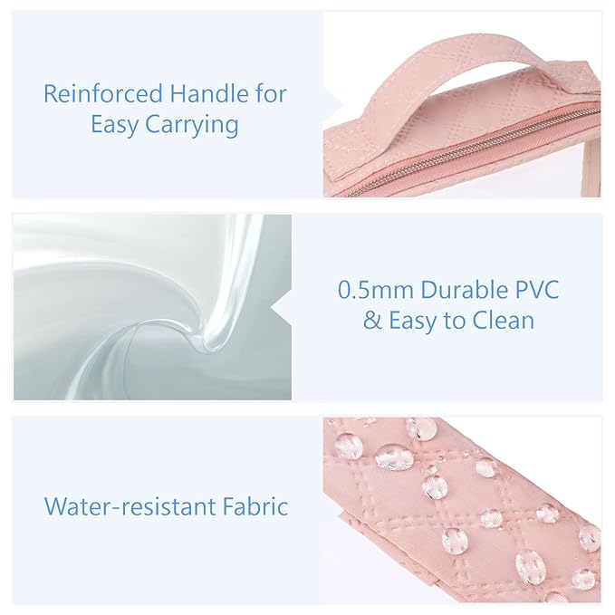 PACKISM TSA Approved Toiletry Bag 3 Medium, 3-1-1 Compliant Clear Makeup Bag with Handle, Quart Size Toiletry Bags Fit Carrv-on Travel Essentials, Water Resistant PVC, Rose Pink
