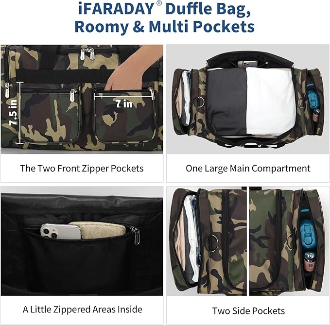 55L Duffle Bag for Travel - 24 inch Heavy Duty Duffel Bag with Multi Pockets for Overnight Weekend Gym Sports Camping(Camo)