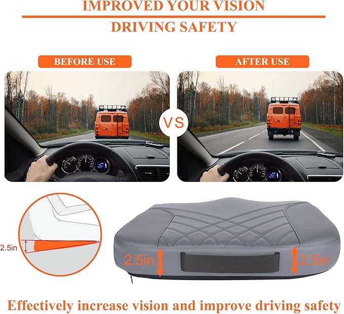 kingphenix Premium Car Seat Cushion, Memory Foam Driver Seat Cushion to Improve Driving View- Coccyx & Lower Back Pain Relief - Seat Cushion for Car, Truck, Office Chair (Leather Gray)